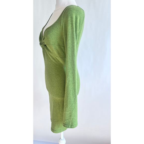 SHEIN SXY TWIST FRONT FLOUNCE SLEEVE BODYCON DRESS LIME GREEN SIZE M - Picture 4 of 13